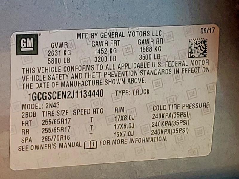 54019406 :رقم المزاد ، 1GCGSCEN2J1134440 vin ، 2018 Chevrolet Colorado مزاد بيع