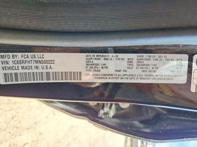 2021 Ram 1500 მანქანა იყიდება აუქციონზე, vin: 1C6SRFHT7MN500222, აუქციონის ნომერი: 55369656