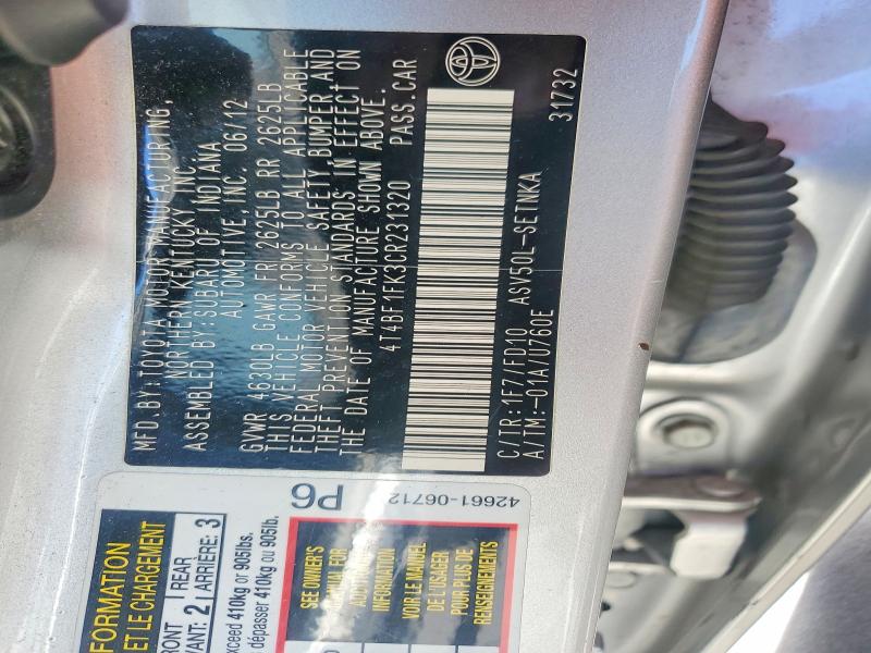 Aukcja sprzedaży 2012 Toyota Camry, vin: 4T4BF1FK3CR231320, numer aukcji: 52591406