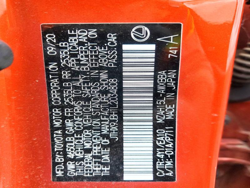 53420606 :رقم المزاد ، JTHX9JBH1L2034808 vin ، 2020 Lexus Ux مزاد بيع