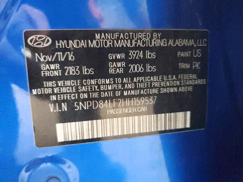 Продаж на аукціоні авто 2017 Hyundai Elantra, vin: 5NPD84LF2HH159537, номер лоту: 53164436