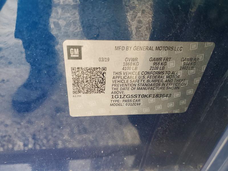 53900766 :رقم المزاد ، 1G1ZG5ST0KF183643 vin ، 2019 Chevrolet Malibu مزاد بيع
