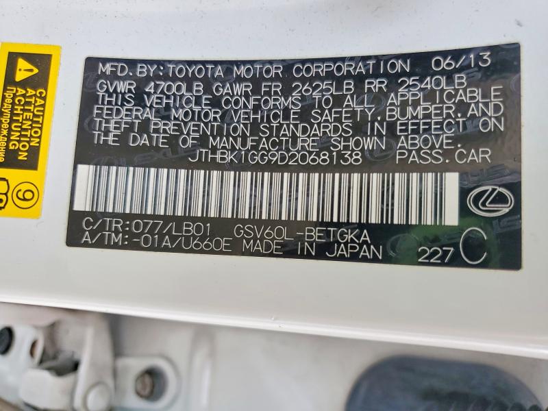 Продажа на аукционе авто 2013 Lexus Es, vin: JTHBK1GG9D2068138, номер лота: 54697766