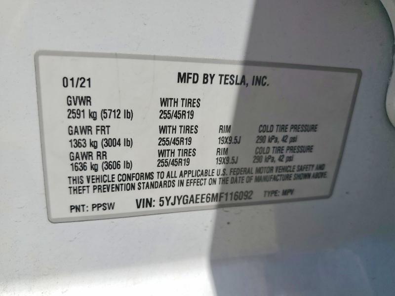 Продаж на аукціоні авто 2021 Tesla Model Y, vin: 5YJYGAEE6MF116092, номер лоту: 52125116