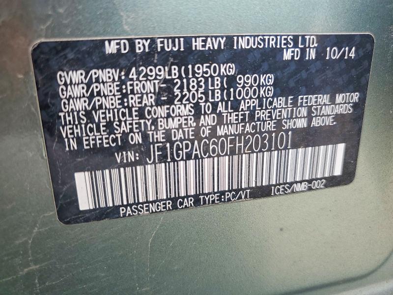 54537846 :رقم المزاد ، JF1GPAC60FH203101 vin ، 2015 Subaru Impreza مزاد بيع
