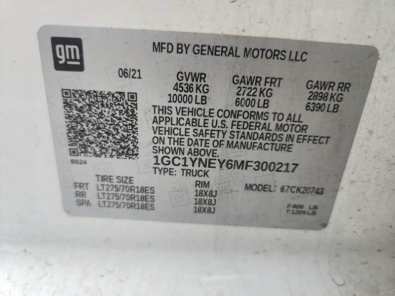 Aukcja sprzedaży 2021 Chevrolet Silverado, vin: 1GC1YNEY6MF300217, numer aukcji: 53899856