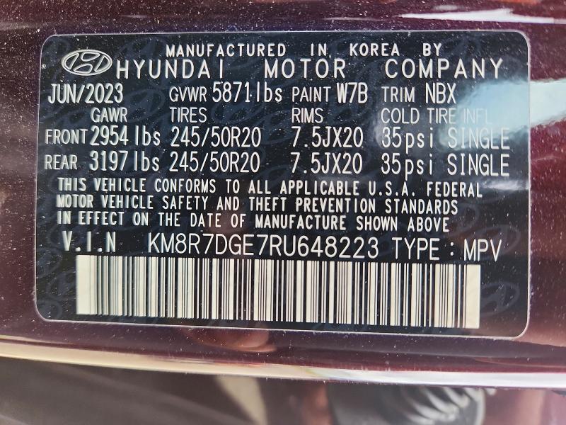 51212336 :رقم المزاد ، KM8R7DGE7RU648223 vin ، 2024 Hyundai Palisade مزاد بيع