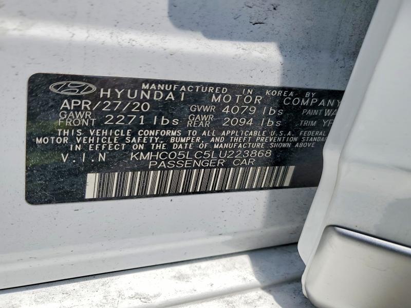 55194516 :رقم المزاد ، KMHC05LC5LU223868 vin ، 2020 Hyundai Ioniq مزاد بيع