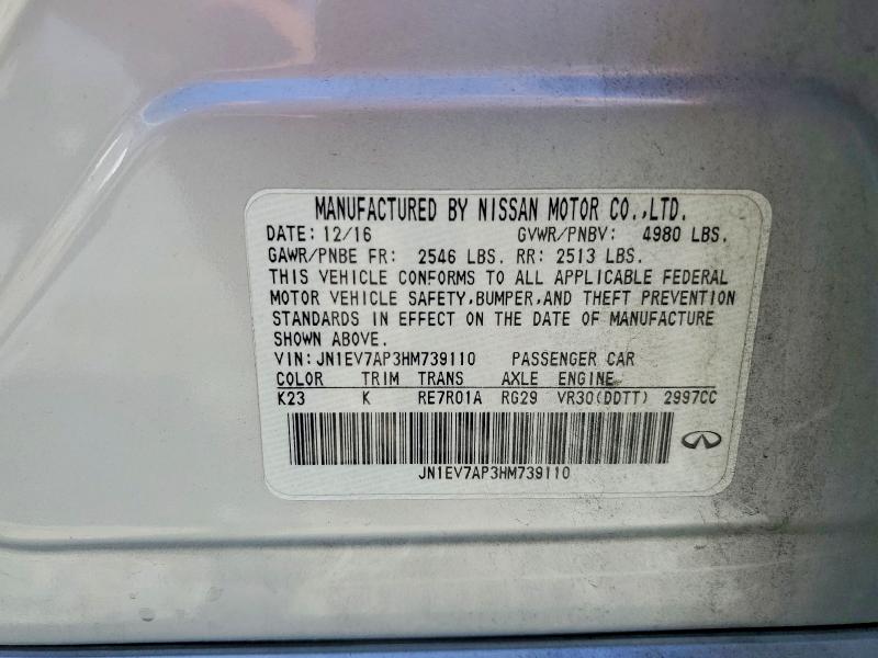 2017 Infiniti Q50 მანქანა იყიდება აუქციონზე, vin: JN1EV7AP3HM739110, აუქციონის ნომერი: 54523496