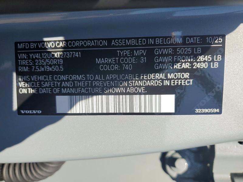 Aukcja sprzedaży 2026 Volvo Xc40, vin: YV4L12UCXT2737741, numer aukcji: 52801646