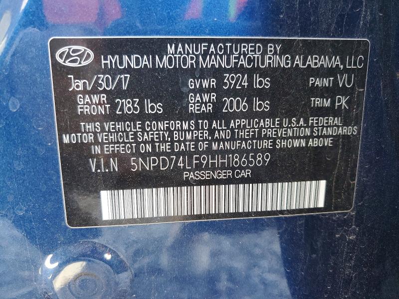 2017 Hyundai Elantra მანქანა იყიდება აუქციონზე, vin: 5NPD74LF9HH186589, აუქციონის ნომერი: 53945676
