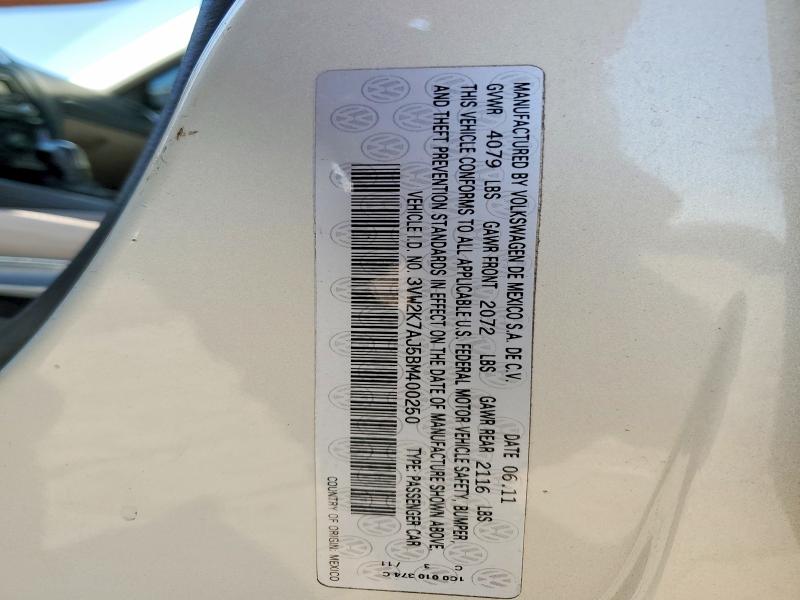 Продаж на аукціоні авто 2011 Volkswagen Jetta, vin: 3VW2K7AJ5BM400250, номер лоту: 52888876