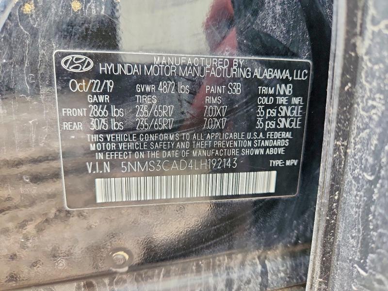 Продажа на аукционе авто 2020 Hyundai Santa Fe, vin: 5NMS3CAD4LH192143, номер лота: 54851586