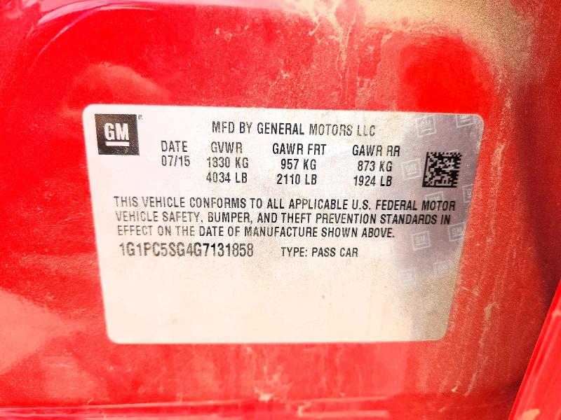 2016 Chevrolet Cruze Limited მანქანა იყიდება აუქციონზე, vin: 1G1PC5SG4G7131858, აუქციონის ნომერი: 54976176