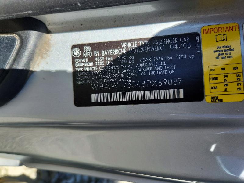 53755476 :رقم المزاد ، WBAWL73548PX59087 vin ، 2008 Bmw 335 مزاد بيع
