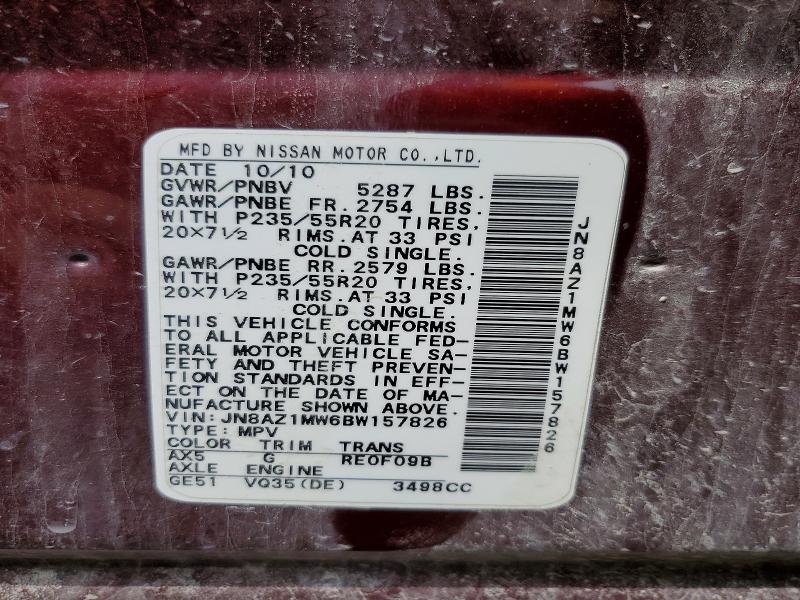 Продаж на аукціоні авто 2011 Nissan Murano, vin: JN8AZ1MW6BW157826, номер лоту: 53794866