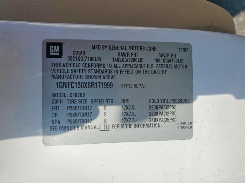 Продаж на аукціоні авто 2008 Chevrolet Tahoe., vin: 1GNFC130X8R171999, номер лоту: 55303546
