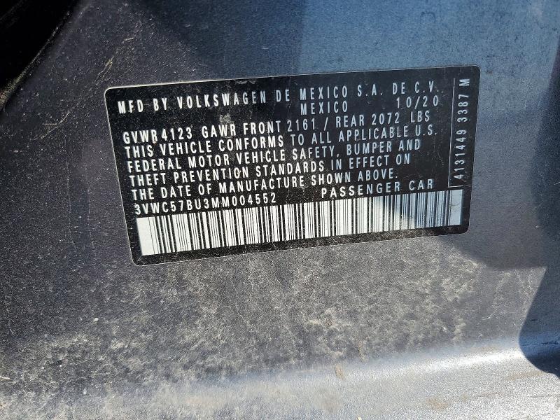 Aukcja sprzedaży 2021 Volkswagen Jetta, vin: 3VWC57BU3MM004552, numer aukcji: 55524126