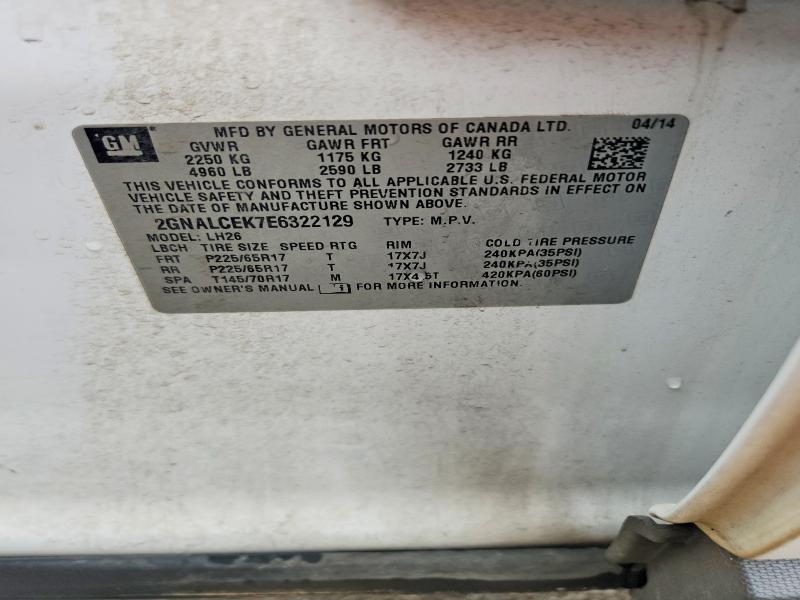 54152036 :رقم المزاد ، 2GNALCEK7E6322129 vin ، 2014 Chevrolet Equinox مزاد بيع