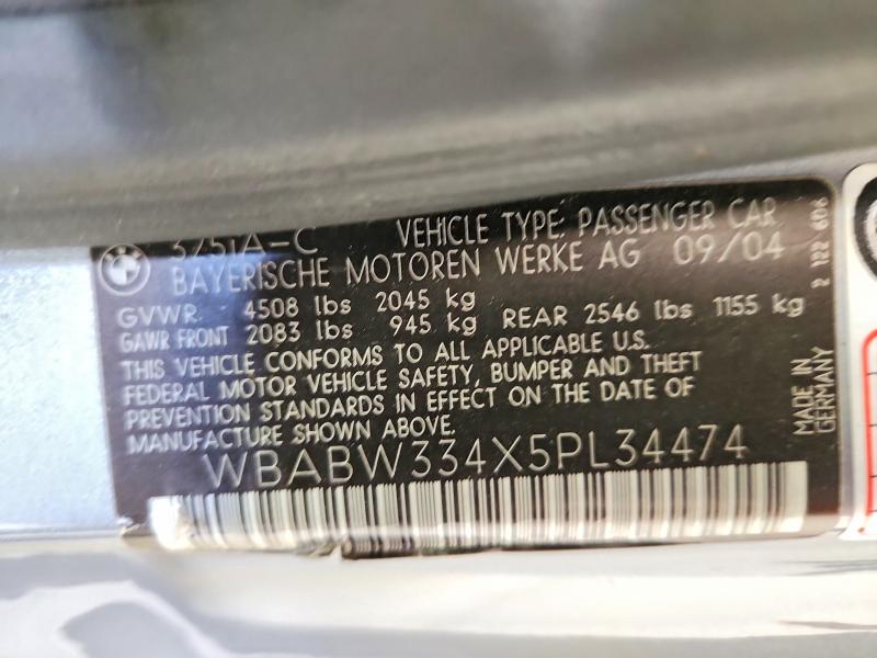 53522106 :رقم المزاد ، WBABW334X5PL34474 vin ، 2005 Bmw 325 مزاد بيع