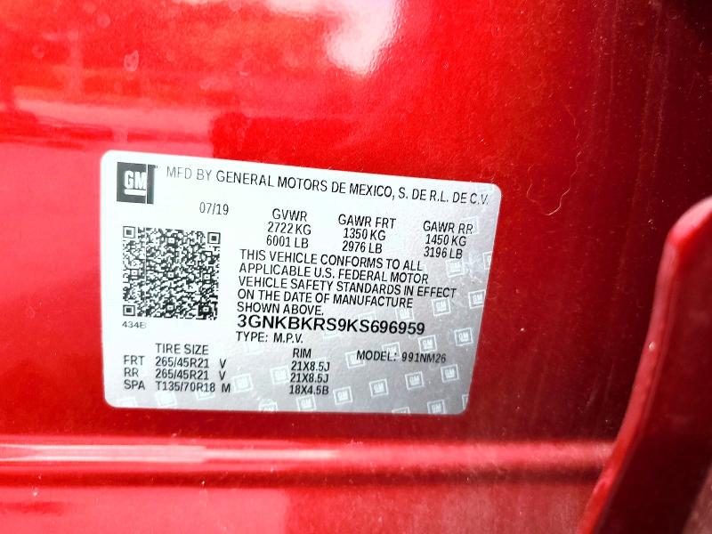 51949246 :رقم المزاد ، 3GNKBKRS9KS696959 vin ، 2019 Chevrolet Blazer مزاد بيع