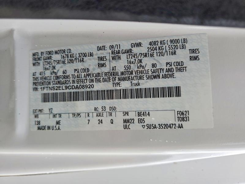 51975546 :رقم المزاد ، 1FTNS2EL9CDA08920 vin ، 2012 Ford Econoline مزاد بيع