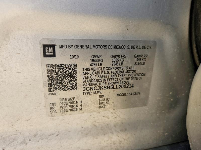 Продаж на аукціоні авто 2020 Chevrolet Trax, vin: 3GNCJKSB5LL200214, номер лоту: 54007726
