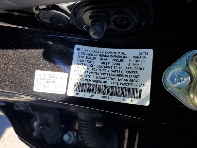 52690766 :رقم المزاد ، 2HGFC1F47GH646046 vin ، 2016 Honda Civic مزاد بيع