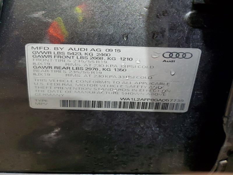 2016 Audi Q5 მანქანა იყიდება აუქციონზე, vin: WA1L2AFP8GA057739, აუქციონის ნომერი: 54248446