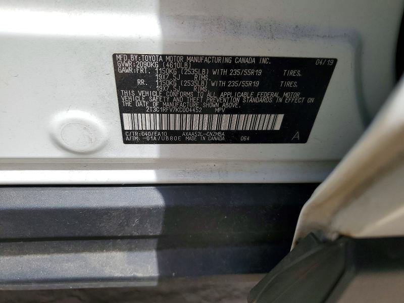 Aukcja sprzedaży 2019 Toyota Rav4, vin: 2T3C1RFV7KC004452, numer aukcji: 54510296