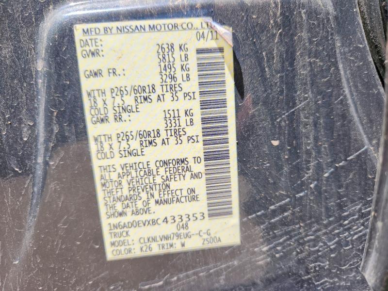 2011 Nissan Frontier მანქანა იყიდება აუქციონზე, vin: 1N6AD0EVXBC433353, აუქციონის ნომერი: 53607556