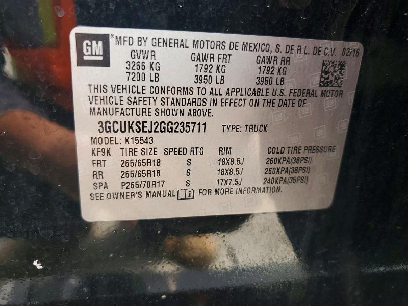 Продаж на аукціоні авто 2016 Chevrolet Silverado, vin: 3GCUKSEJ2GG235711, номер лоту: 54066776
