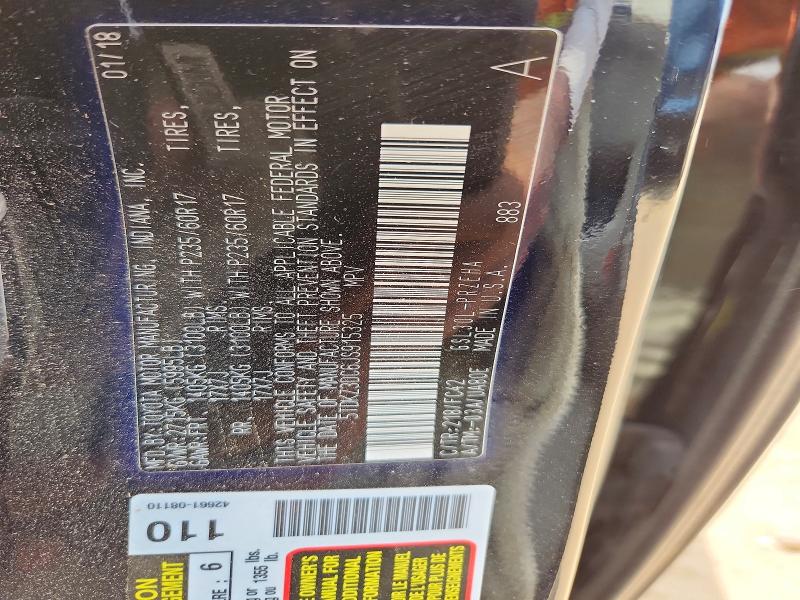 53821786 :رقم المزاد ، 5TDKZ3DC6JS915325 vin ، 2018 Toyota Sienna مزاد بيع