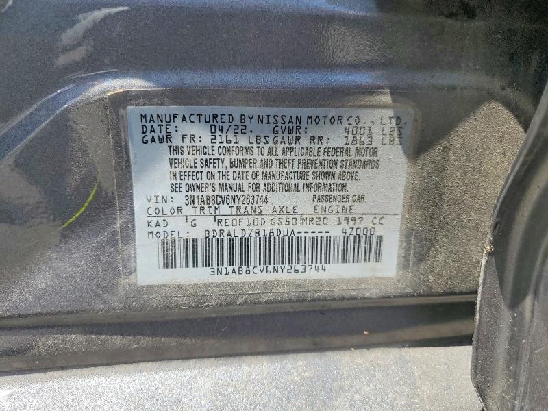 2022 Nissan Sentra მანქანა იყიდება აუქციონზე, vin: 3N1AB8CV6NY263744, აუქციონის ნომერი: 54901326