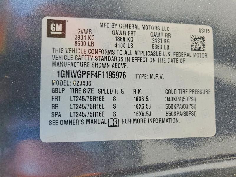 Продажа на аукционе авто 2015 Chevrolet Express G2500, vin: 1GNWGPFF4F1195976, номер лота: 53926186