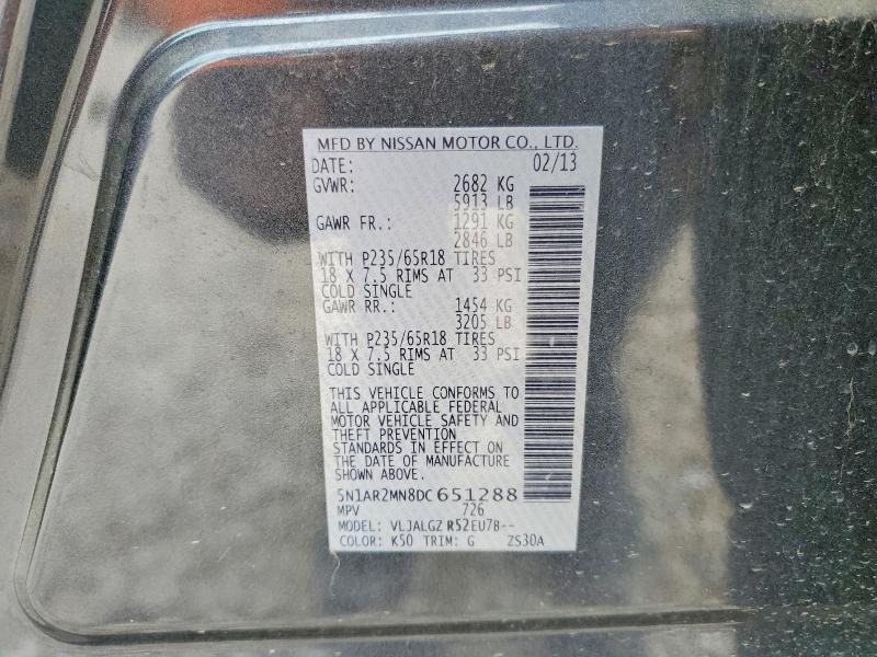 Продажа на аукционе авто 2013 Nissan Pathfinder, vin: 5N1AR2MN8DC651288, номер лота: 55141096