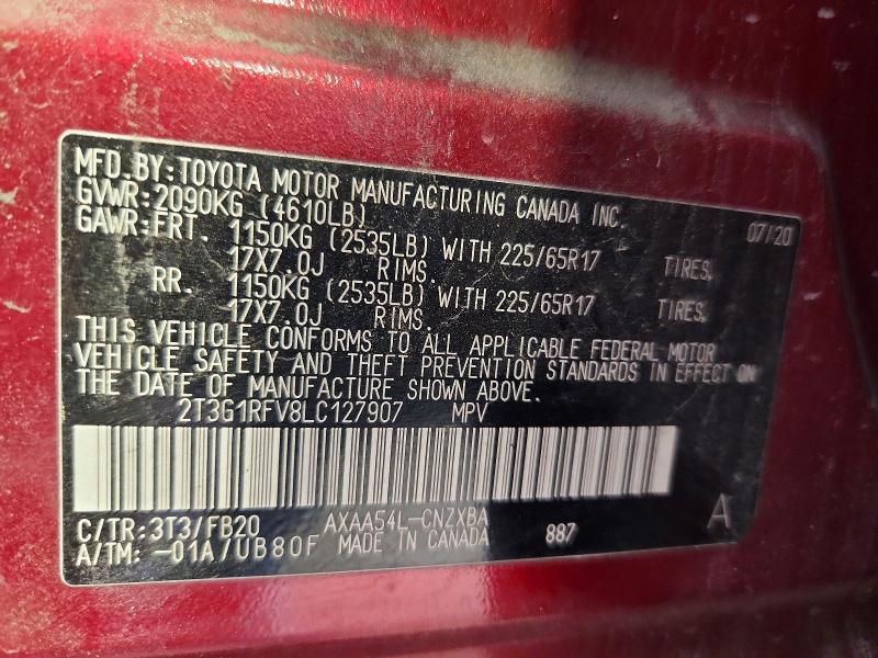 Продажа на аукционе авто 2020 Toyota Rav4, vin: 2T3G1RFV8LC127907, номер лота: 53716886
