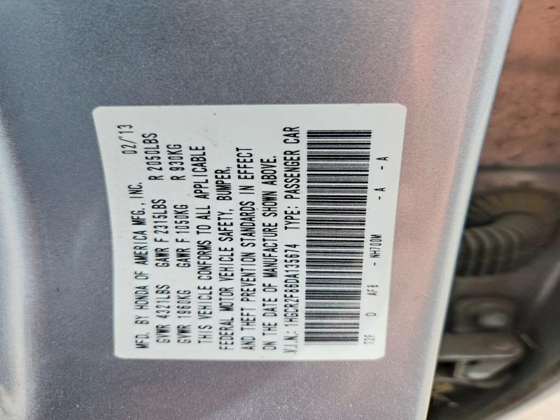 2013 Honda Accord მანქანა იყიდება აუქციონზე, vin: 1HGCR2F86DA135674, აუქციონის ნომერი: 52664346