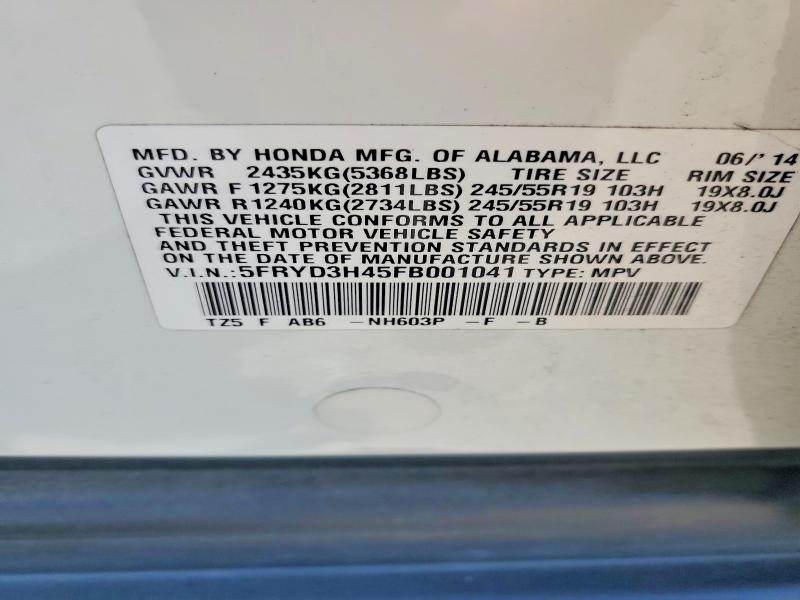 Aukcja sprzedaży 2015 Acura Mdx, vin: 5FRYD3H45FB001041, numer aukcji: 54474586