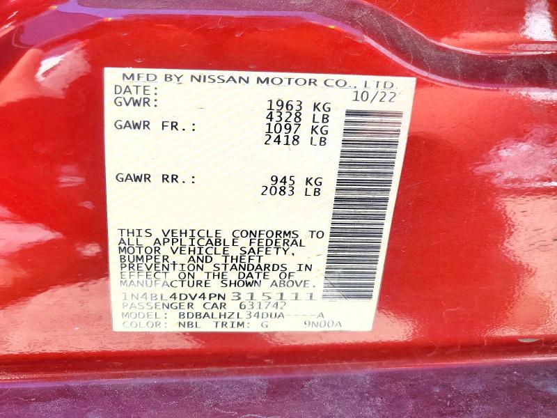 52898926 :رقم المزاد ، 1N4BL4DV4PN315111 vin ، 2023 Nissan Altima مزاد بيع