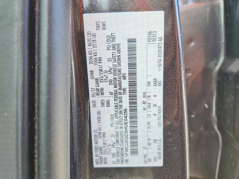 Aukcja sprzedaży 2017 Ford Escape, vin: 1FMCU0GD5HUE04356, numer aukcji: 53071756