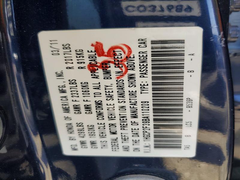 Aukcja sprzedaży 2011 Honda Accord, vin: 1HGCP2F39BA110209, numer aukcji: 53937486