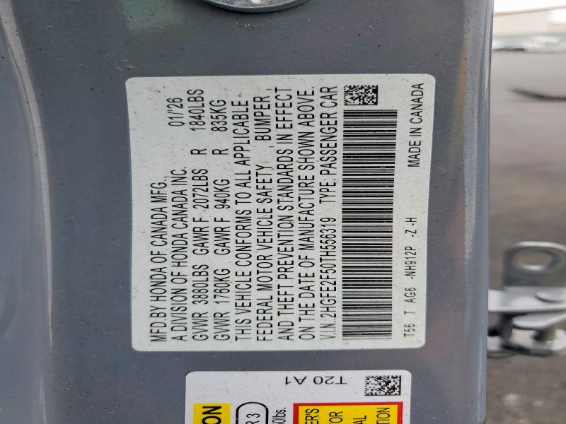 Продаж на аукціоні авто 2026 Honda Civic, vin: 2HGFE2F50TH556319, номер лоту: 54556936