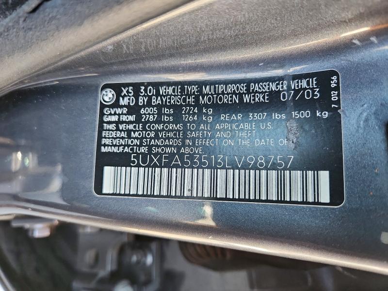 52886716 :رقم المزاد ، 5UXFA53513LV98757 vin ، 2003 Bmw X5 مزاد بيع