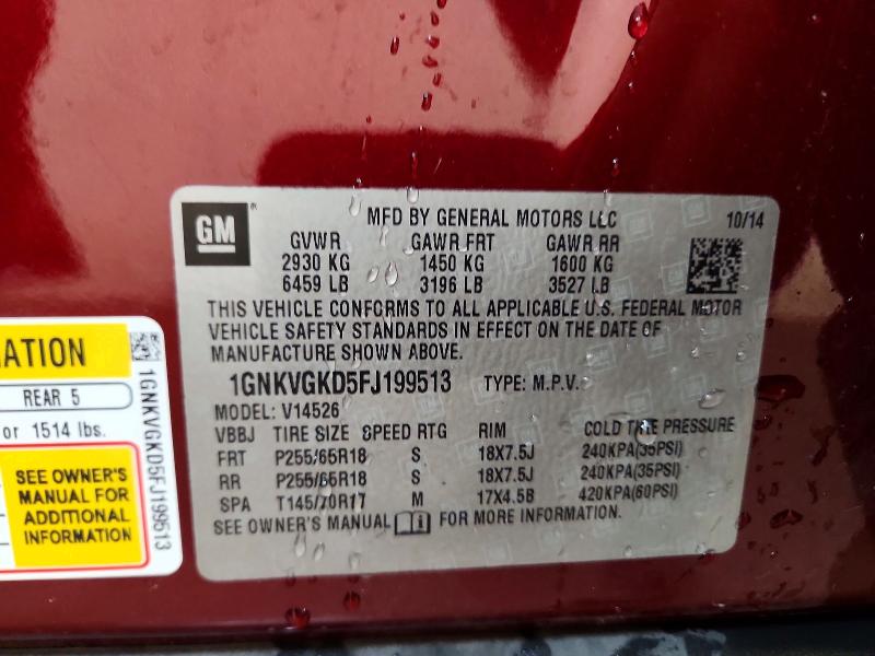 Aukcja sprzedaży 2015 Chevrolet Traverse, vin: 1GNKVGKD5FJ199513, numer aukcji: 54074486