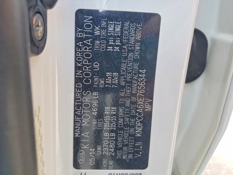 53897836 :رقم المزاد ، KNDPCCA6XE7656344 vin ، 2014 Kia Sportage مزاد بيع