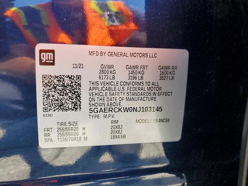 Aukcja sprzedaży 2022 Buick Enclave, vin: 5GAERCKW0NJ103145, numer aukcji: 55016326