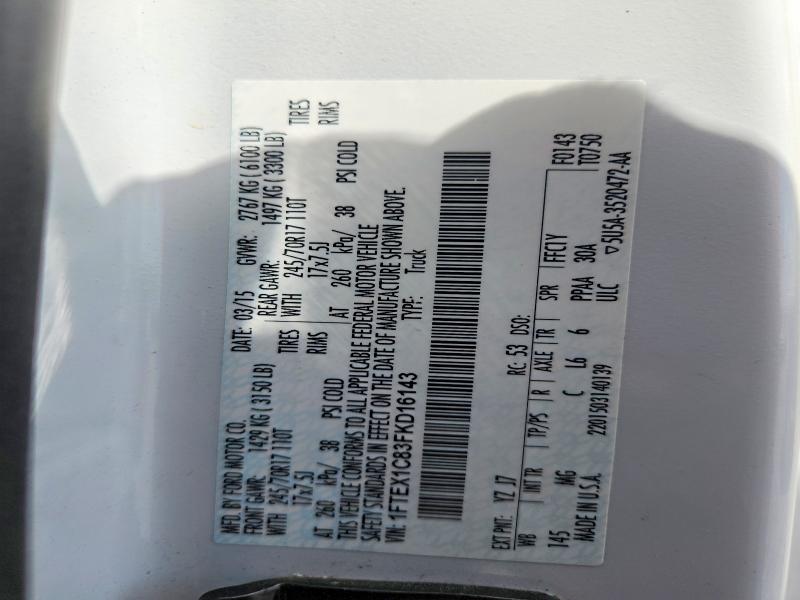 2015 Ford F150 მანქანა იყიდება აუქციონზე, vin: 1FTEX1C83FKD16143, აუქციონის ნომერი: 52080826