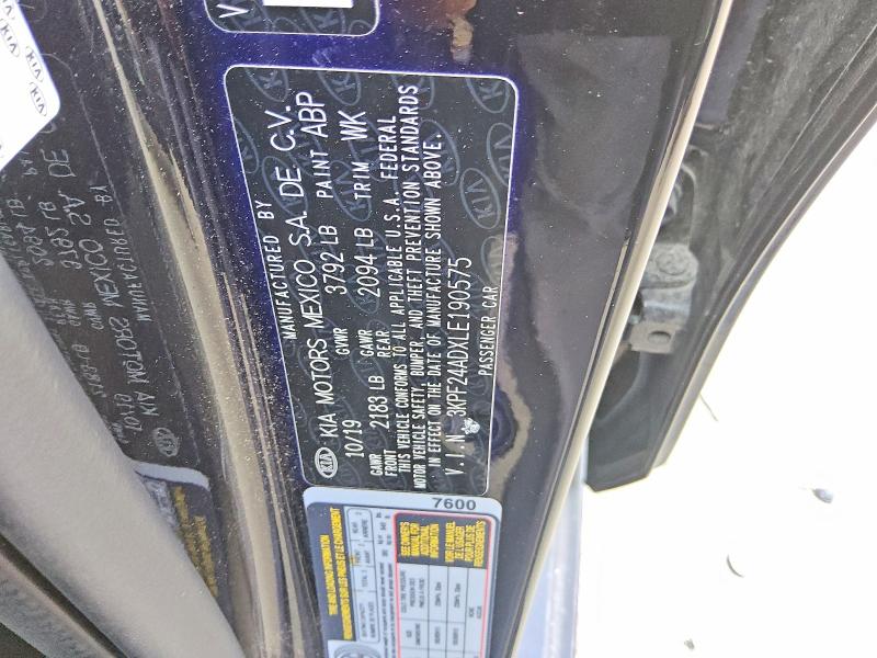 2020 Kia Forte მანქანა იყიდება აუქციონზე, vin: 3KPF24ADXLE190575, აუქციონის ნომერი: 54870196