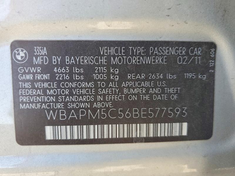 Продаж на аукціоні авто 2011 Bmw 335, vin: WBAPM5C56BE577593, номер лоту: 51890046